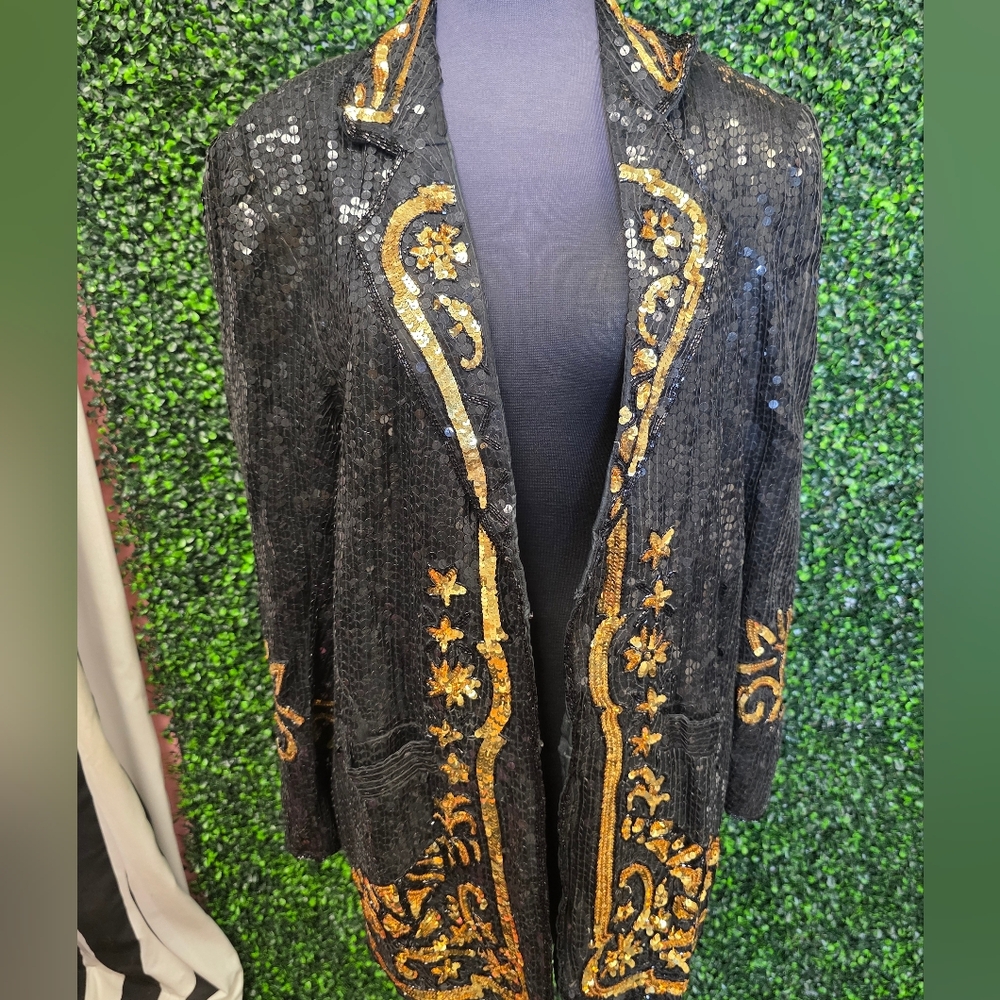 Elegant Black and Gold Sequin Jacket
